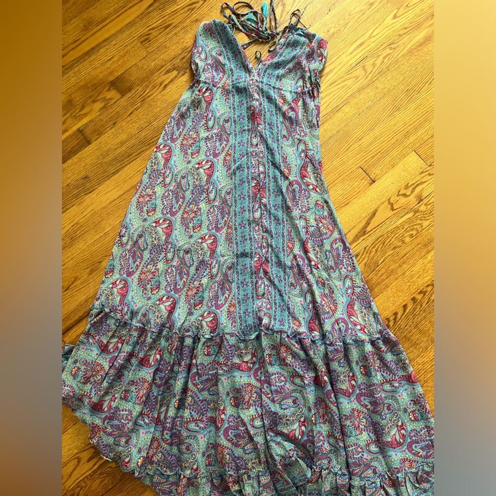Multicolor halter satin maxi dress